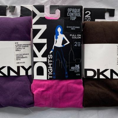 3 Pairs DKNY Opaque Tights Style 412 Prune Primrose Chocolate Brown Size Small